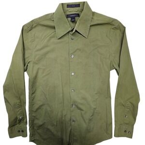 Express Mens Stretch Button Down Shirt Olive Green Lg Sleeve Medium Cotton/Lycra